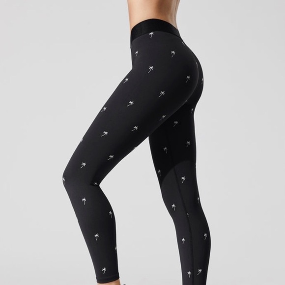 Alala Base Leggings Tights Palm tree embroidered Cropped High Rise Navy Blue - Picture 15 of 16